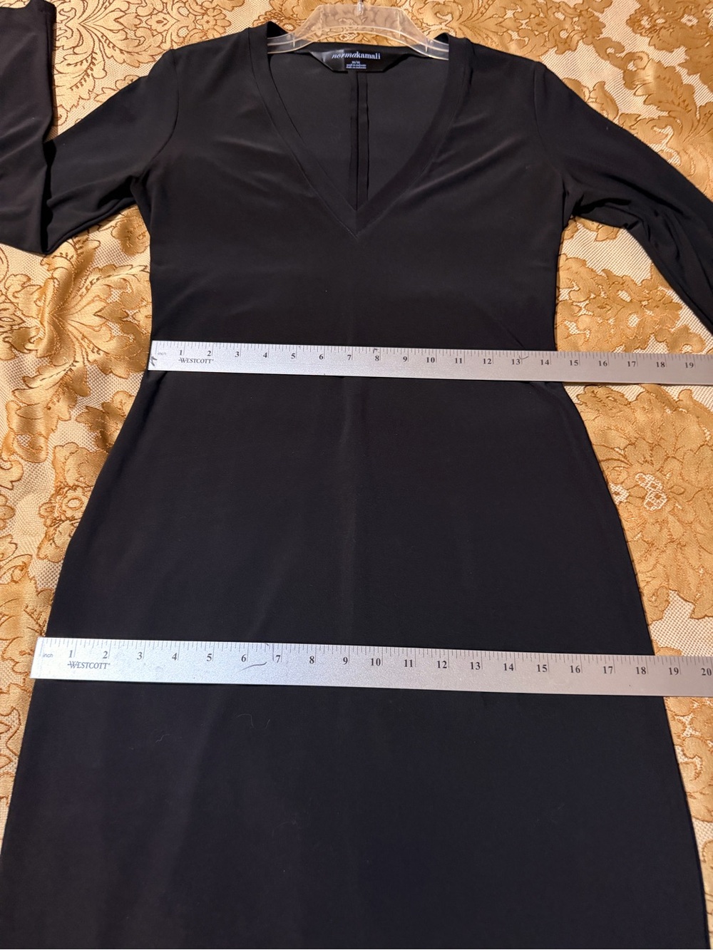Norma Kamali Black Long Sleeve V-Neck Sleek Knit Dress, Size M - Picture 14 of 16